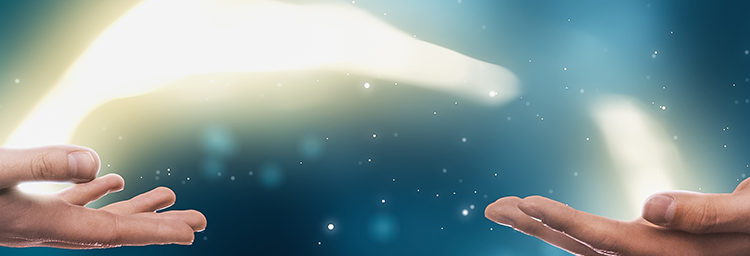Succession image for detail page, showing two people's hands where one is passing a light to the other